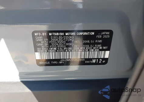 2025 Mitsubishi Outlander Sel 2.5 2Wd from USA, damaged, VIN JA4J3WA89SZ025605